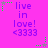 A bright pink background displays repeated text 'live in love! <3333' with green and gray star-shaped pixel animations.