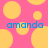 Pixelated pink background with yellow circles and blue text reading "amanda" in two identical instances.