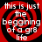 Four identical display a red and black spiral background with white text reading 'this is just the beggining of a gr8 life' in pixelated font