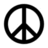 Two side-by-side peace symbols, one black on white background, the other white on black background, both rendered in pixelated style.