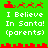 Green background with red pixelated shapes and white text reading "I Believe In Santa! (parents)" in two , showing animation changes in red shapes