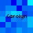 Blue pixelated background with four instances of the name 'Carolyn' in black text, each positioned in a corner of the