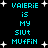 Pixelated cyan text on black background with white stars, repeating 'VALERIE IS MY SIUT MUFFIN' in two with slight variations in letter spacing and star positions