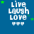 Blue background with white 'LIVE LAUGH LOVE' text and three white hearts below, green stars scattered across the image.
