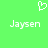Green background with white pixelated heart symbol above two instances of the name 'Jaysen' in lowercase letters.