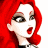 A 48x48 pixel buddy icon split into two sections: a cartoon character with red hair on the left and green text on a dark background on the right.