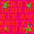 Animated pink background with repeating orange text and green star-like shapes moving across the screen.