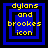 Four blue square icons with yellow text 'dylans and brookes icon' arranged in a , each featuring nested black and blue borders with varying border thicknesses