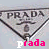 A diamond-shaped Prada logo with a small bell icon below it, overlaid by pink and white text reading 'prada' in varying letter combinations.