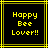 Yellow pixelated text "Happy Bee Lover!!" on black background with yellow lines, two identical frames side-by-side