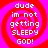 Four identical pixelated spiral icons with red and pink concentric rings display white text reading 'dude im not getting sleepy GOD!' on a solid background.