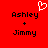 Red background with black text reading "Ashley + Jimmy" and a white pixelated heart symbol above the left instance of the name.