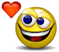 Animated yellow smiley face with blue eyes and red mouth, paired with a small red heart icon in various positions.