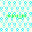 A static digital image with a repeating pattern of light blue circular shapes on a white background, featuring four instances of the text 'mikayla' in green pixelated font.