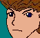 Pixel art sequence showing a character's face transforming from neutral to green-skinned with glowing eyes and mouth, featuring changing background colors.
