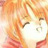 Pixelated anime-style character with orange hair and closed eyes, wearing a white top against a warm-toned background.