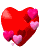 Six pixelated heart-shaped icons arranged in two of three, each featuring a large red heart with smaller pink hearts attached, some with subtle animation effects
