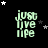 Green pixelated text 'just live life' on black background with white and gray stars, varying star positions across frames.