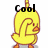 Pixelated yellow duck with orange beak and feet, standing on gray base, text overlays change across frames.