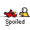 Animated contact sheet of 13 frames showing a pixel art sequence with Pokémon characters and text bubbles, each frame labeled "Spoiled" below.