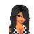 Pixel art contact sheet showing three frames of an animated icon featuring a cartoon woman with long black hair, wearing a checkered crop top and white skirt, with visible text below stating "I'm not slutty, my clothes don't fit".