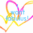 Animated icon with colorful heart-shaped lines and blue text reading 'I want fabulous! that is my simple request all things fabulous bigger and' over a white background.