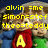 Three pixelated figures in blue, red, and green shirts stand together with yellow text overlay reading 'alvin =me simon=steve theo=teddy' against a dark background.