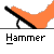 Two orange high-heeled shoes on a gray background, with text labels 'Hammer' and 'Hammer Down' above them, and two red circular icons labeled 'Go Baby' and 'Go!' below.