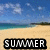 A beach scene with blue sky and turquoise water, featuring four text overlays: 'SUMMER', '2008', 'gunna b', and 'sikk!<3'.