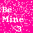 Pixelated icon with white text 'Be Mine' and a heart symbol on bright pink background, scattered white dots.