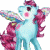 A pixelated cartoon pony with wings and a rainbow mane on the left, next to green text reading "Original Icons .com" on a dark background.