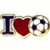 A static icon showing "I ❤️ ⚽" with a blue capital I, red heart symbol, and black-and-white soccer ball on white background.