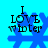 Blue snowflake-shaped icon with black text "I LOVE Winter" on cyan background, showing animation changes