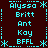 A static pixel art image with cyan text and symbols on a dark red background, arranged in a pattern with repeated names and decorative elements