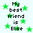 Green star-shaped pixels scattered across a light background with repeated text 'My best friend is Elise' in black pixelated font.