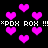 Pixelated pink hearts float against a black background with repeated white text reading "*PDX ROX !!!*" in two horizontal bands.