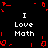 A 4-frame animated contact sheet showing a pixelated red and white text-based icon with "I Love Math" repeated across four quadrants, surrounded by scattered red pixel fragments on black background.