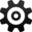 Black gear icon with six teeth on a light gray background, rendered in pixelated style with white inner rings and central hole.