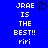Blue background with white pixelated text reading 'JRAE IS THE BEST!! riri' and a black heart symbol above the right side of the text.