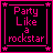 Pixelated text "Party Like a rockstar" in bright pink on black background with pink border and star corners.