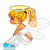 Pixelated angel icon with blonde ponytail, white wings, and blue shoes in three sequential poses showing head turn from left to right.