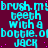 Static pixel art displays repeated cyan text on a dark purple background with pink dots.