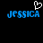 Pixelated blue text 'JESSICA' appears twice on black background with white heart symbol above left text.