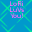 Blue background with green diamond lattice pattern and pink text reading "LoRi LuVs You!" in four identical quadrants.