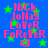 Blue background with green stars, pink text reading "NiCh JoNaS LoVeR FoReVeR" and a heart symbol.