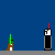 Pixelated animation of two figures with lightsabers clashing on a blue background, showing combat poses and particle effects.