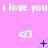 Pink background with repeated 'i love you' text and heart symbols, animated with changing green and blue pixel elements.