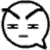 Black-and-white line drawing of a circular face with angry eyebrows, closed eyes, and a straight mouth inside a speech bubble; later frames show the hand covering the face and tears streaming from the eyes.