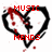Two side-by-side heart-shaped icons with black outlines, red splatter effects, and red text reading 'MUSIC MENDS' on the left and 'BROKEN HEARTS' on the right.