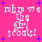 Pixelated text on a bright pink background with scattered purple stars, repeating 'why we rub the girl scouts!' in four identical quadrants.